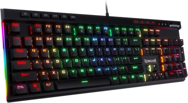 Redragon K580 Vata RGB LED Backlit Mechanical Gaming Keyboard with Macro Keys & Dedicated Media Controls, Onboard Macro Recording (Blue Switches)