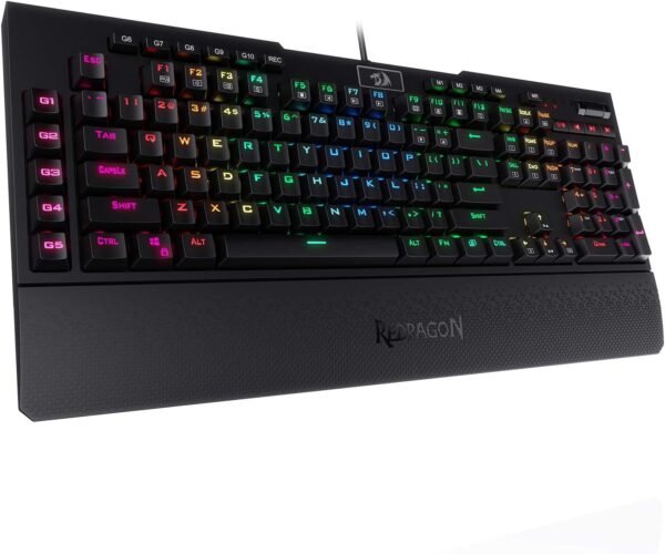Redragon K586 Brahma RGB Mechanical Gaming Keyboard, 10 Dedicated Macro Keys, Convenient Media Control, and Detachable Wrist Rest, Brown Switch