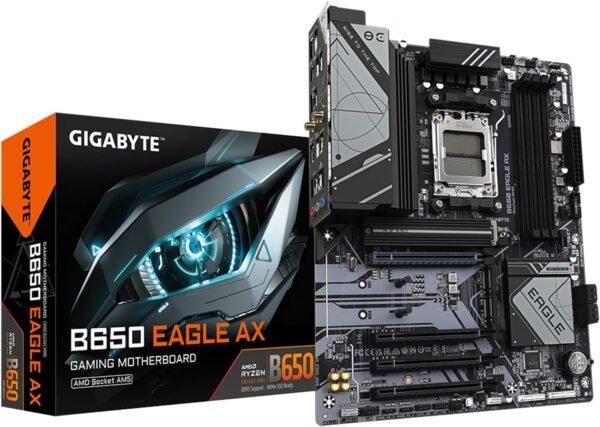 GIGABYTE B650 EAGLE AX DDR5 ATX Motherboard – AMD Ryzen 7000 CPU Support, PCIe Gen5, Ultra Durable Gaming