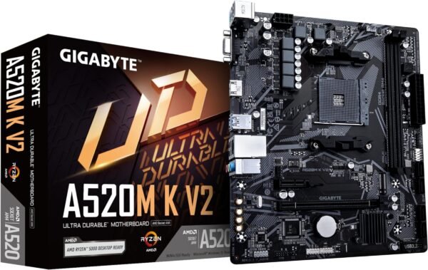 GIGABYTE A520M K DDR4 Micro‑ATX Motherboard – AMD Ryzen 3000/4000/5000 CPU Support, Ultra Durable