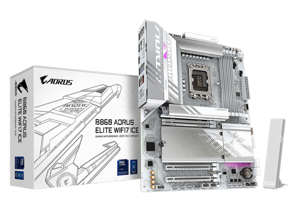 GIGABYTE B860 AORUS ELITE WIFI7 ICE DDR5 ATX Motherboard – Intel 12th/13th/14th Gen CPU Support, PCIe Gen5, Ultra Durable Gaming