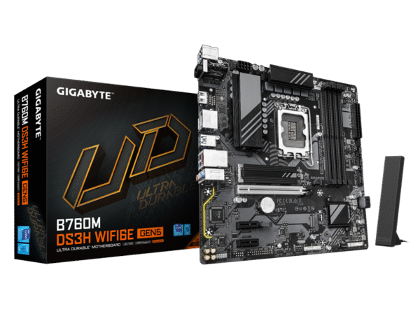 GIGABYTE B760M DS3H WIFI6E Gen5 DDR5 Micro-ATX Motherboard – Intel 12th/13th Gen CPU Support