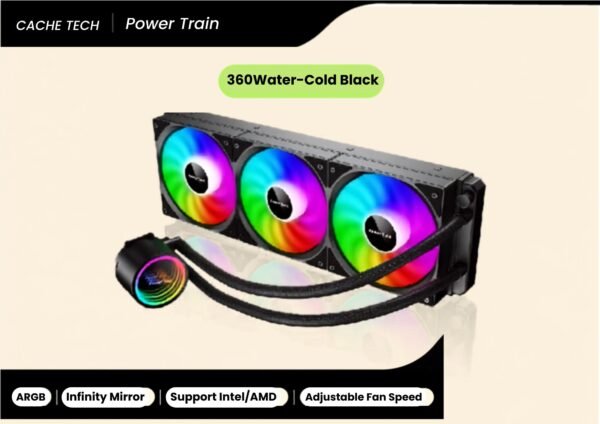 Power Train 360A RGB Fan Kit – 3-in-1 PC Cooling Fans with Controller Black