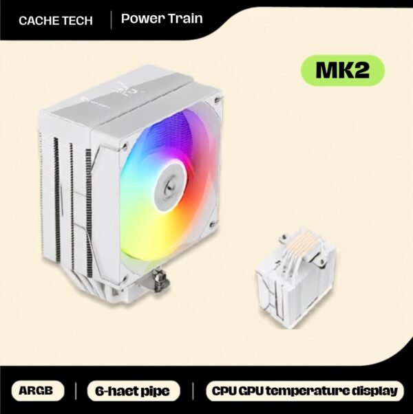 POWER TRAIN MK2 Digital ARGB Tower Air CPU Cooler with 120mm PWM Fan, 6 Copper Heat Pipes & CPU/GPU Temperature Display