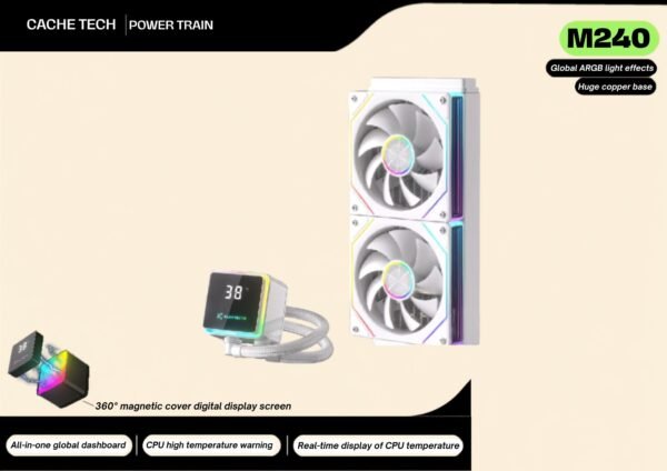 POWER TRAIN M240 BLACK 240mm ARGB AIO Liquid CPU Cooler with Digital Temperature Display (Copy)