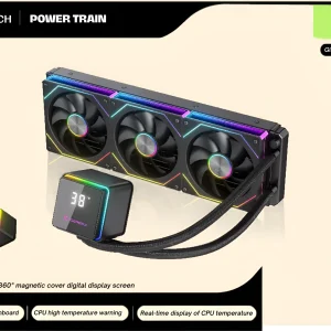 POWER TRAIN M360 BLACK 360mm ARGB All-in-One Liquid CPU Cooler with Digital Temperature Display