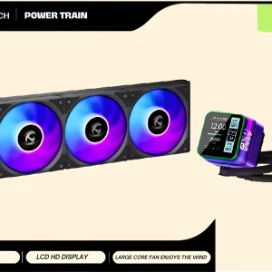 POWER TRAIN S360 BLACK 360mm ARGB AIO Liquid CPU Cooler with HD LCD Display